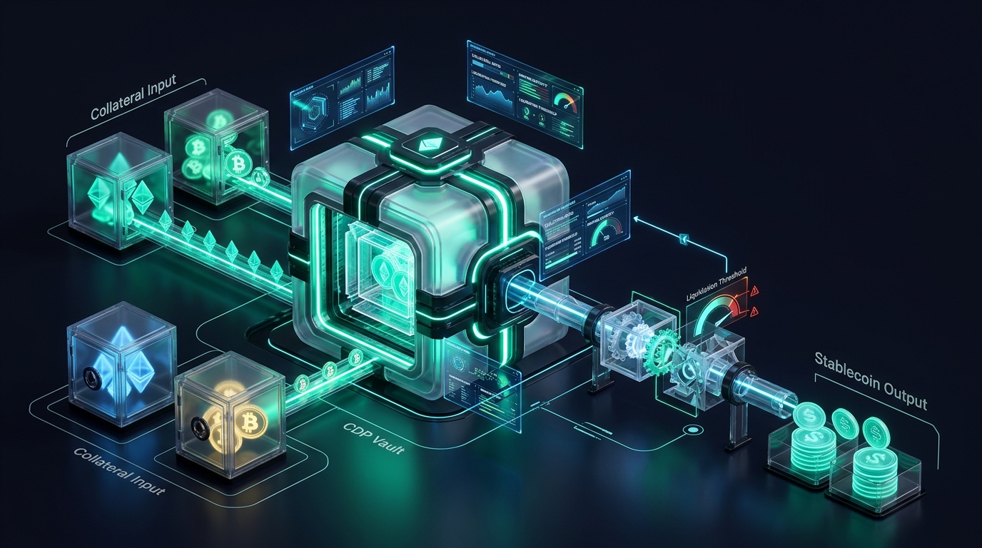 Архитектура криптообеспеченных позиций CDP и смарт-контрактного минтинга стейблкоинов
